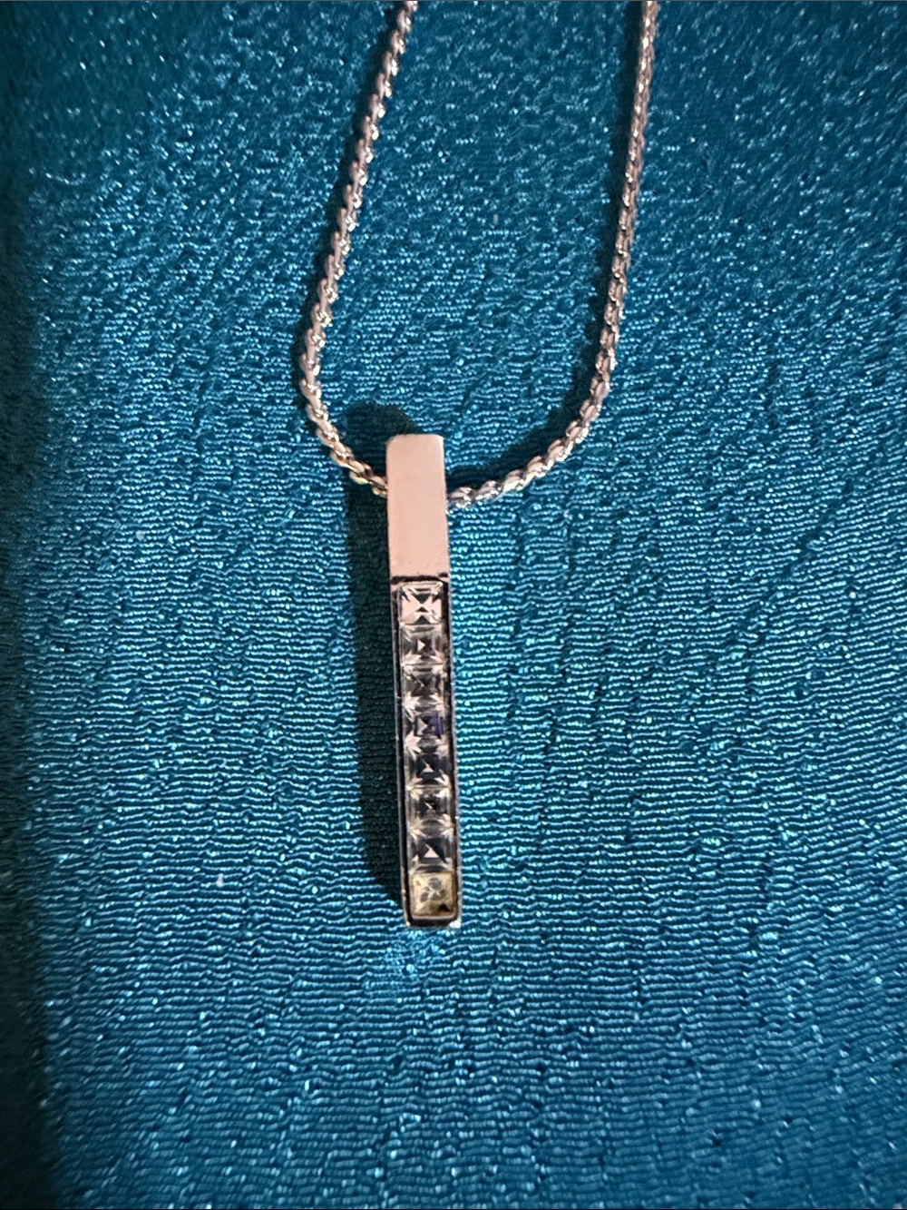 Sterling Silver Bar Pendant Necklace with Clear Crystal Accents - Silver